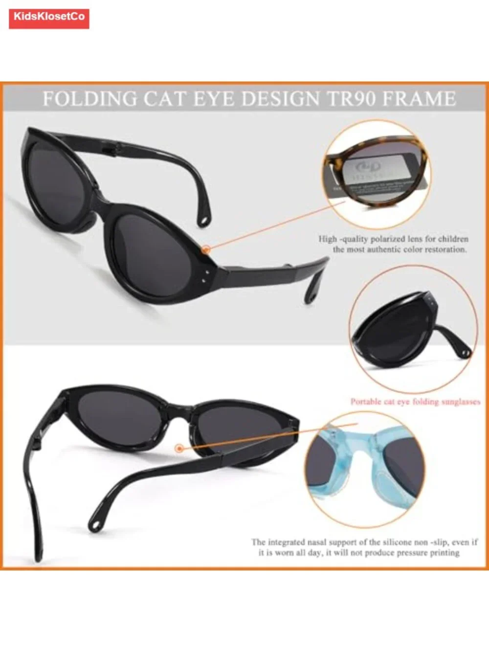 Kids Polarized Sunglasses Foldable Cat Eye UV400 Protection